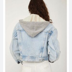 Free people cropped denim jacket with hoodie